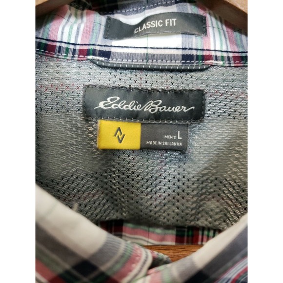 Eddie Bauer Men's Size Large L Long Sleeve Gray Red Plaid Shirt cotton blend - Picture 3 of 7